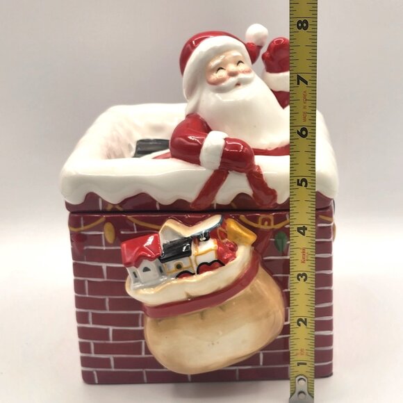 Vtg Santa Down the Chimney Cookie or Candy Jar Ceramic Jackson & Perkins Holiday - Picture 2 of 11